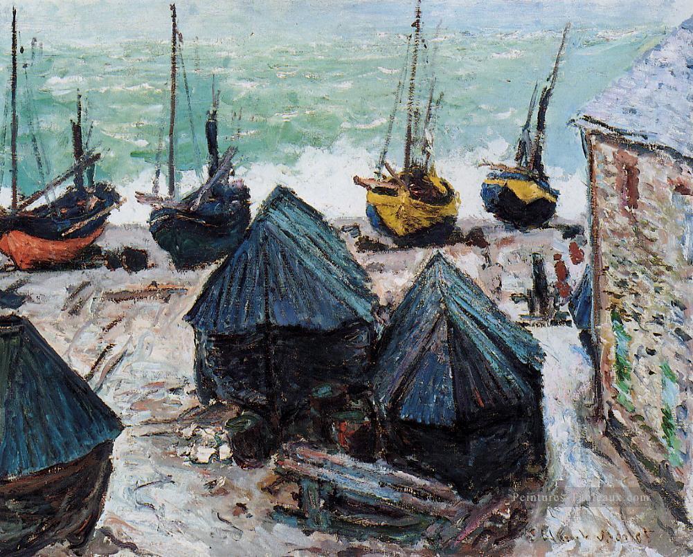 Bateaux sur la plage Etretat Claude Monet Peintures à l'huile